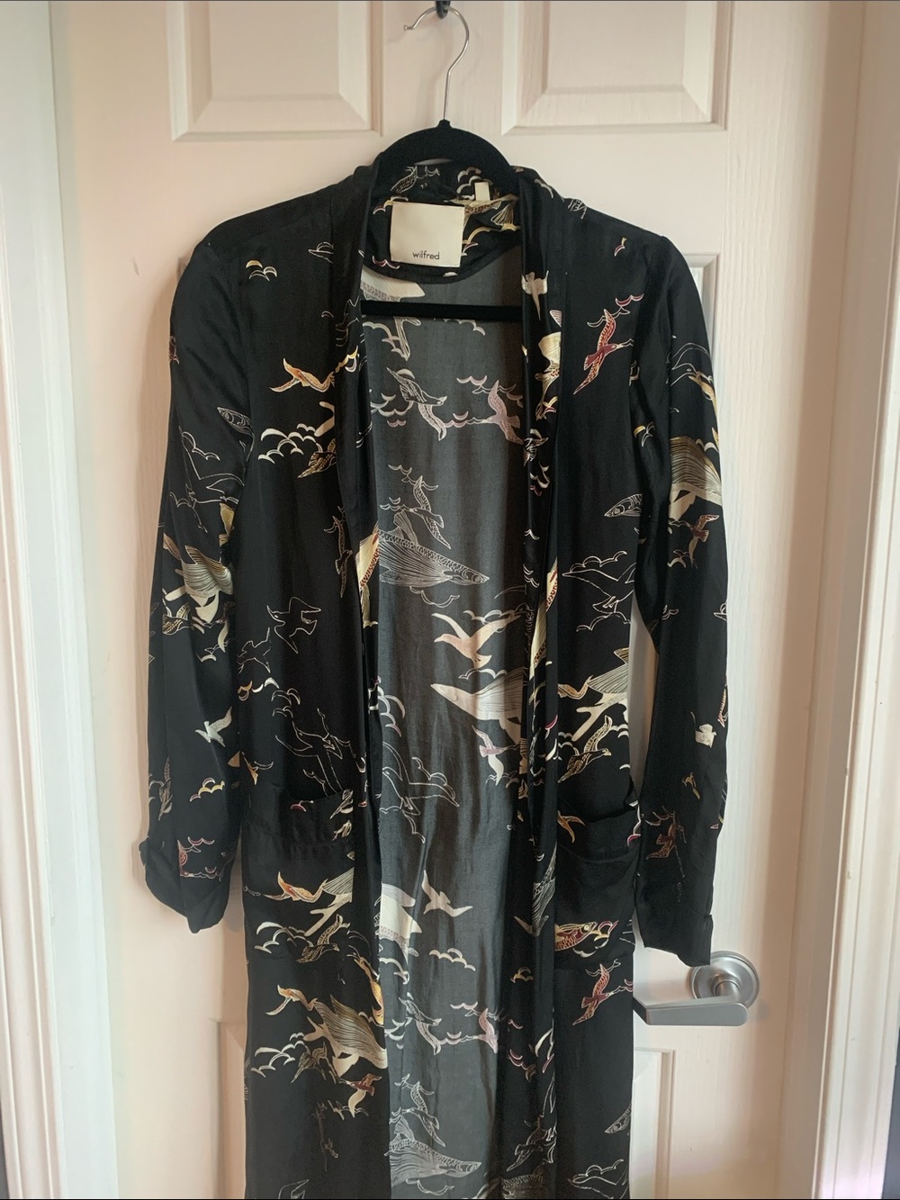 Wilfred Black Printed Bird & Floral Long Robe